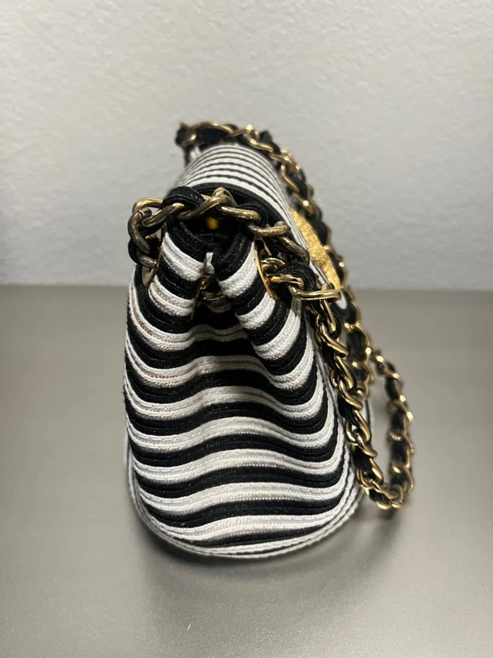 Vintage Eric Javits Squishee Star Fish Striped Black & White with Gold Star